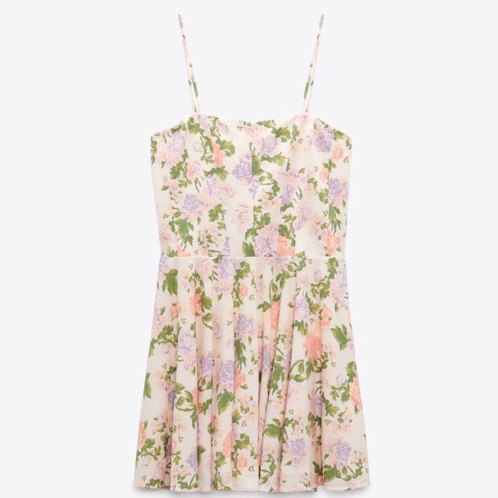 NWT ZARA MINI FLORAL DRESS WITH STRAIGHT NECKLINE AND ADJUSTABLE SIZE M NWT